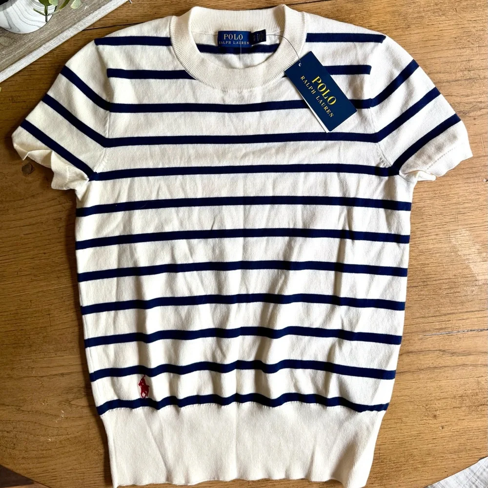 Polo Ralph Lauren Striped Cotton Blend Crew Neck Short Sleeve Sweater NWT XS - Picture 5 of 10